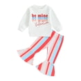 thumbnail image 1 of Bagilaanoe 2Pcs Baby Girl Valentine's Day Clothing Sets Toddler Letter Print Long Sleeve Sweatshirt Tops + Striped Flare Trousers 6M 9M 12M 18M 24M 3T 4T Kids Pants Set, 1 of 9