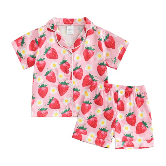 Bagilaanoe 2Pcs Girl Summer Pajamas Set Toddler Print Short Sleeve Shirt and Shorts 1T 2T 3T 4T 5T 6T 7T Kids Sleepwear Loungewear