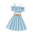 thumbnail image 1 of Bagilaanoe 2Pcs Girls Summer Clothes Off Shoulder Crop Tops + Skirt wityh Belt 8T 9T 10T 11T 12T Kids Casual Skirt Set, 1 of 1