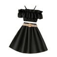 thumbnail image 1 of Bagilaanoe 2Pcs Girls Summer Clothes Off Shoulder Crop Tops + Skirt wityh Belt 8T 9T 10T 11T 12T Kids Casual Skirt Set, 1 of 3