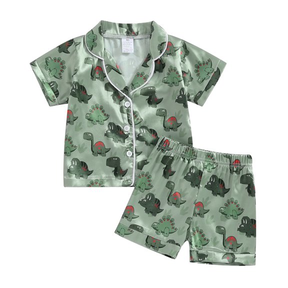 Bagilaanoe 2Pcs Little Boy Summer Pajamas Set Toddler Print Short Sleeve Shirt and Shorts 1T 2T 3T 4T 5T 6T 7T Kids Sleepwear Loungewear