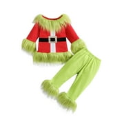Bagilaanoe 2Pcs Little Girl Boy Christmas Costume Cartoon Long Sleeves Tops and Pants 5T 6T 7T Kids Cosplay Party Dress UP