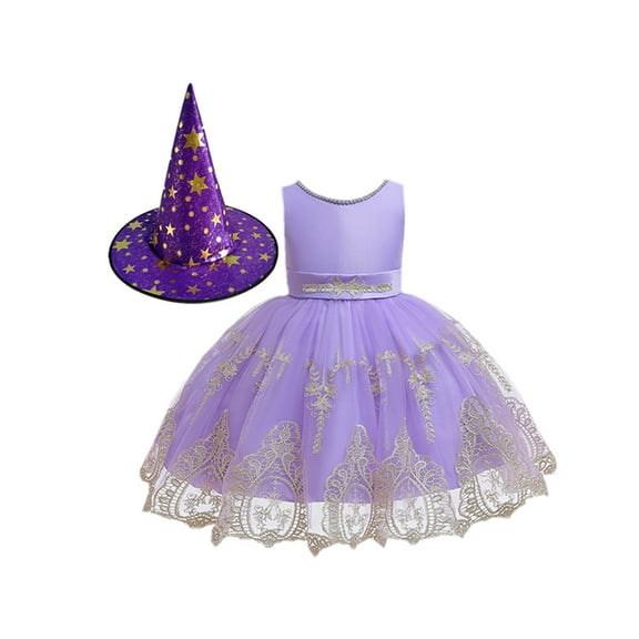 Bagilaanoe 2Pcs Little Girl Halloween Costume Sleeveless A-line Princess Dresses + Hat 2T 3T 4T 5T 6T 7T Kids Cosplay Party Dress UP