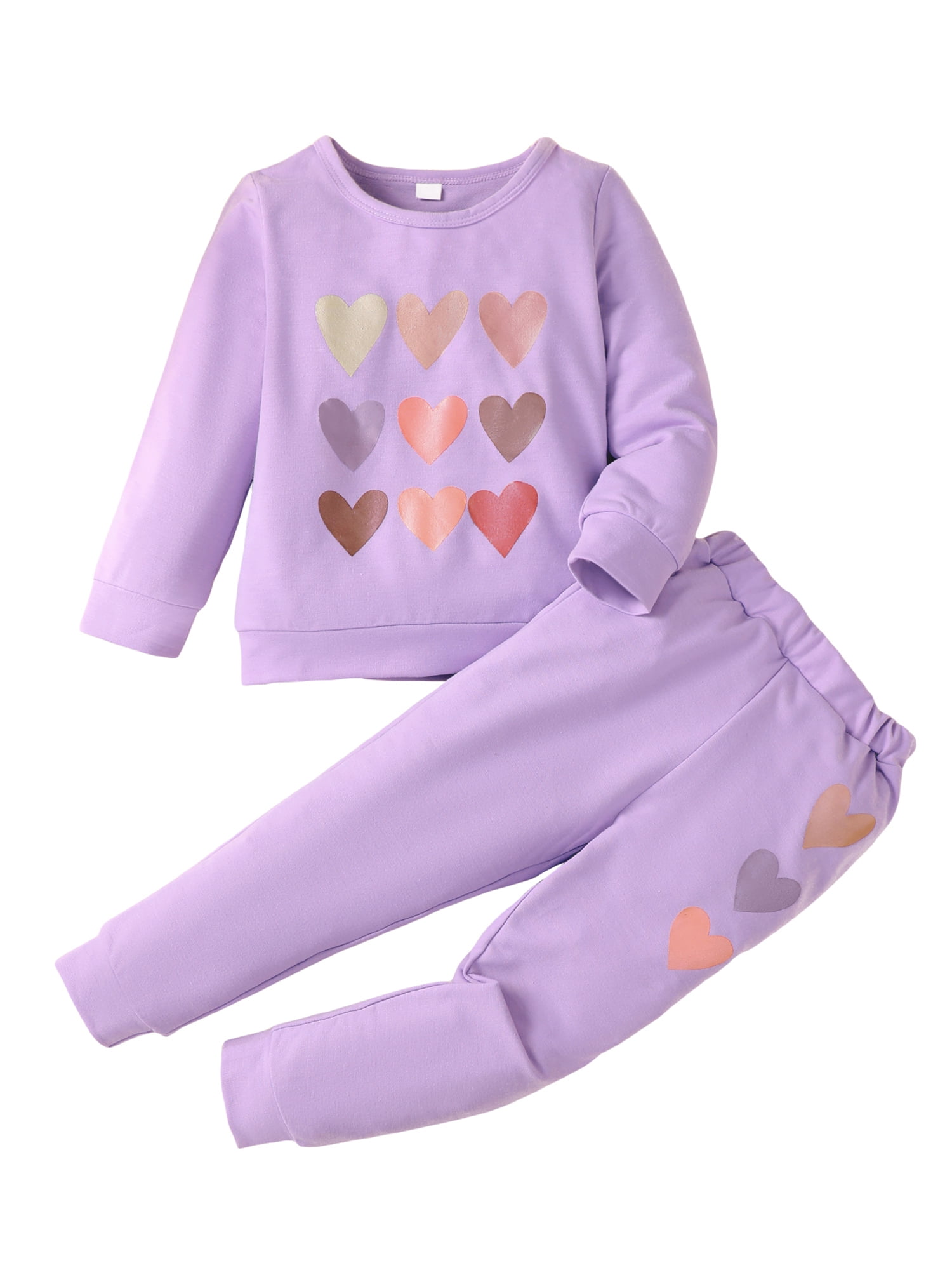 Bagilaanoe 2Pcs Little Girl Valentine's Day Outfits Heart Print Long