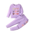 thumbnail image 1 of Bagilaanoe 2Pcs Little Girl Valentine's Day Outfits Heart Print Long Sleeve Pullover Tops + Sweatpants 3T 4T 5T 6T 7T Kids Long Pants Set, 1 of 9