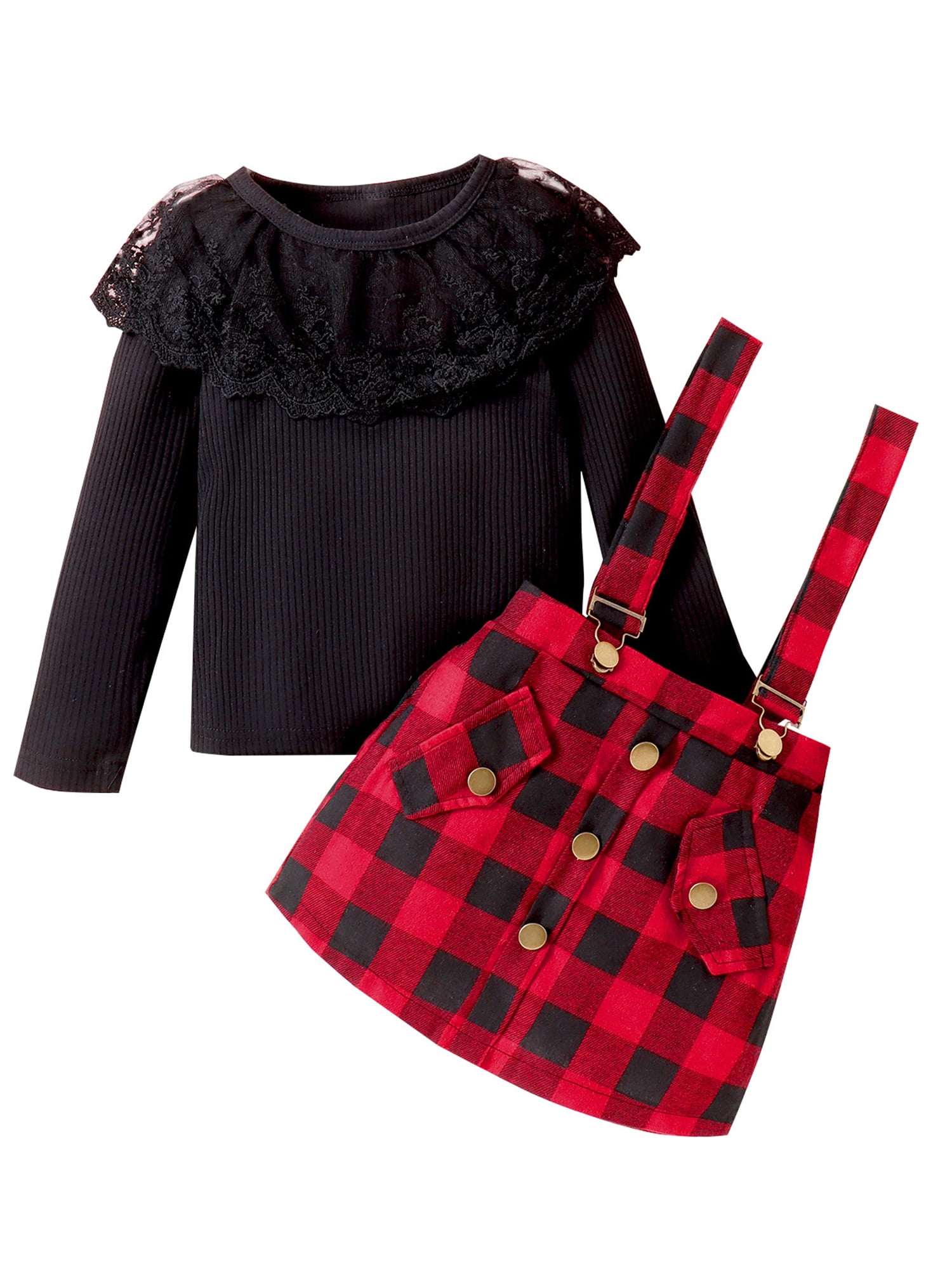 Bagilaanoe 2Pcs Little Girls Christmas Clothes Toddler Overalls Dress