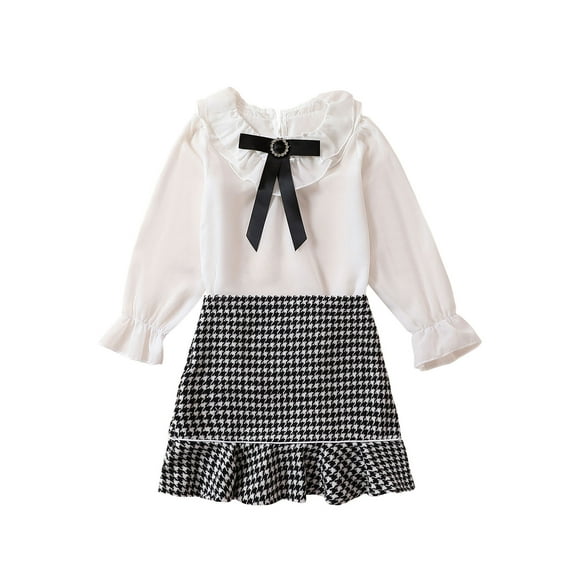 Bagilaanoe 2Pcs Little Girls Fall Clothes Skirt Set Toddler Long Sleeve Shirts Tops Plaid Skirt 3T 4T 5T 6T 7T 8T Kids Autumn Outfits