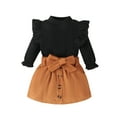 thumbnail image 1 of Bagilaanoe 2Pcs Little Girls Fall Clothes Toddler Long Sleeve Ruffle Tops + Belted Skirt 12M 18M 24M 3T 4T 5T 6T 7T Kids Casual Skirt Set, 1 of 9