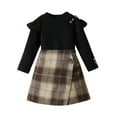 thumbnail image 1 of Bagilaanoe 2Pcs Little Girls Fall Clothes Toddler Long Sleeve Ruffle Tops + Plaid Skirt 18M 24M 3T 4T 5T 6T Kids Casual Skirt Set, 1 of 9