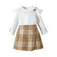 thumbnail image 1 of Bagilaanoe 2Pcs Little Girls Fall Clothes Toddler Long Sleeve Ruffle Tops + Plaid Skirt 18M 24M 3T 4T 5T 6T Kids Casual Skirt Set, 1 of 9