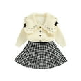 thumbnail image 1 of Bagilaanoe 2Pcs Little Girls Fall Winter Outfits Long Sleeve Sweater Cardigan Tops + Plaid A-line Skirt 2T 3T 4T 5T 6T 7T Kids Casual Skirt Set, 1 of 8