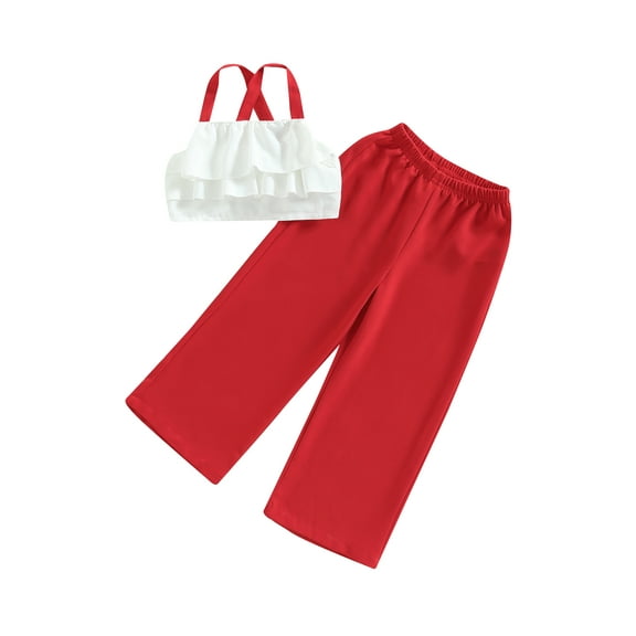 Bagilaanoe 2Pcs Little Girls Long Pants Set Sleeveless Ruffled Camisole Tops + Trousers 3T 4T 5T 6T 7T Kids Casual Outfits