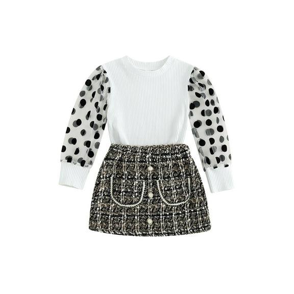 Bagilaanoe 2Pcs Little Girls Outfits Long Sleeve T-shirt Tops   Mini Skirt 3T 4T 5T 6T 7T Kids Casual Skirt Set