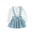 thumbnail image 1 of Bagilaanoe 2Pcs Little Girls Overalls Dress Set White Long Sleeve Shirts Tops + Suspender Skirt 3T 4T 5T 6T 7T Kids Fall Casual Outfits, 1 of 8