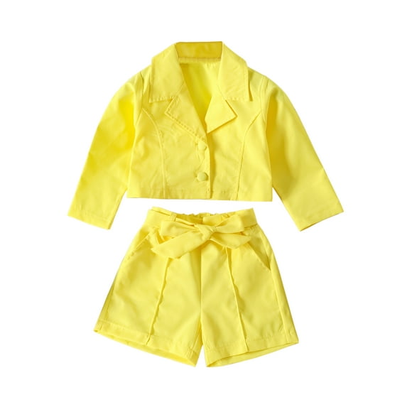 Bagilaanoe 2Pcs Little Girls Short Pants Set Long Sleeve Lapel Collar Blazer Jacket + Shorts with Belt 2T 3T 4T 5T 6T 7T Kids Casual Outfits