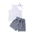 thumbnail image 1 of Bagilaanoe 2Pcs Little Girls Summer Outfits Sleeveless Vest Tops + Striped Shorts with Belt 32T 3T 4T 5T 6T 7T Kids Casual Short Pants Set, 1 of 6