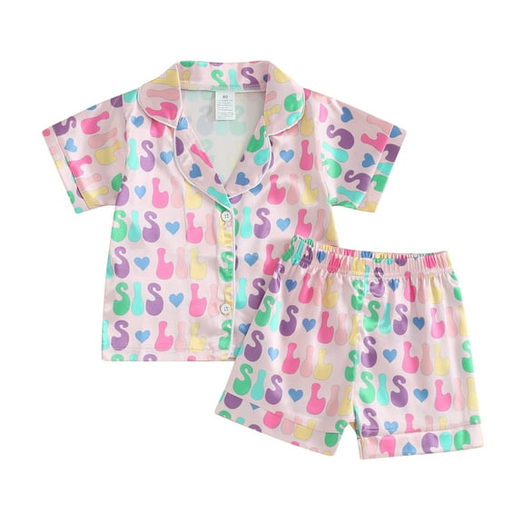 Bagilaanoe 2Pcs Little Girls Summer Pajamas Set Toddler Letter Print Short Sleeve Shirt and Shorts 6M 12M 2T 3T 4T 5T 6T 7T Kids Casual Sleepwear Loungewear