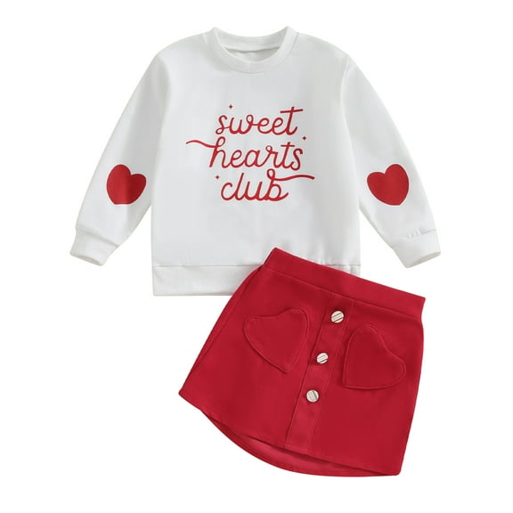 Bagilaanoe 2Pcs Little Girls Valentines Day Clothes Toddler Letters Print Long Sleeve Sweatshirt Tops + Skirts 4T 5T 6T 7T Kids Casual Skirt Set