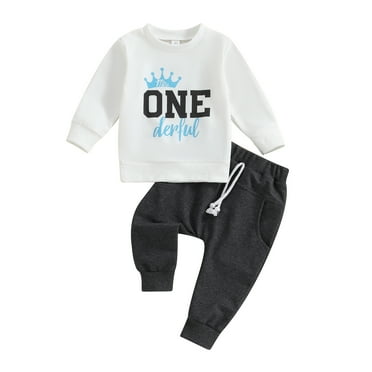 Bagilaanoe 2Pcs Newborn Baby Boy Birthday Clothes Letter Print Long Sleeve Sweatshirt Tops   Sweatpants 6M 12M 18M Infant Casual Sweatsuits Pants Set