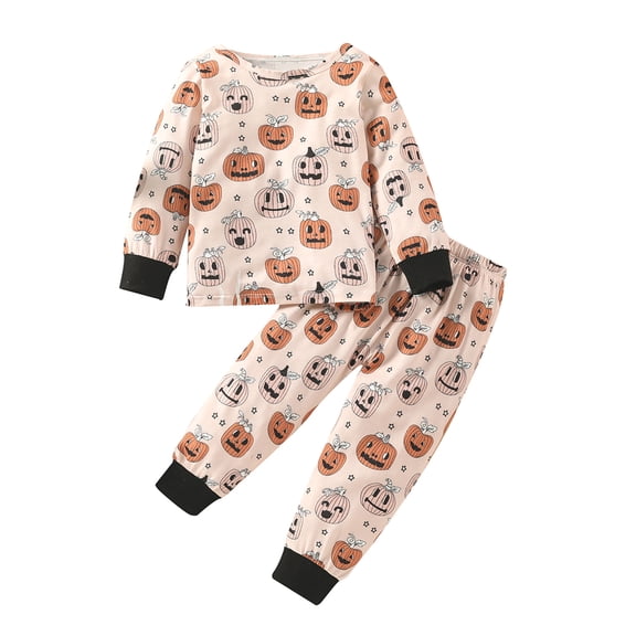 Bagilaanoe 2Pcs Newborn Baby Boy Halloween Outfits Pumpkin Print Long Sleeve T-shirt Tops Trousers 3M 6M 12M 18M 24M Infant Fall Long Pants Set