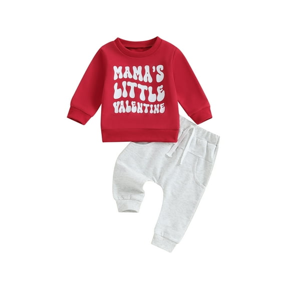Bagilaanoe 2Pcs Newborn Baby Boy Valentine's Day Clothes Letter Print Long Sleeve Sweatshirt Tops + Sweatpants 6M 12M 18M 24M Infant Pants Set