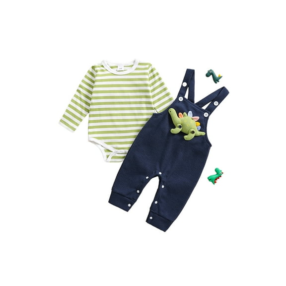 Bagilaanoe 2Pcs Newborn Baby Boys Girl Overalls Set Long Sleeve Romper Tops   Waffle Suspender Pants 3M 6M 9M 12M 18M Infant Casual Clothes