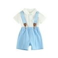 thumbnail image 1 of Bagilaanoe 2Pcs Newborn Baby Boys Overalls Shorts Set Short Sleeve Romper Tops + Suspender Short Pants 3M 6M 12M 18M Infant Gentleman Formal Clothes, 1 of 9
