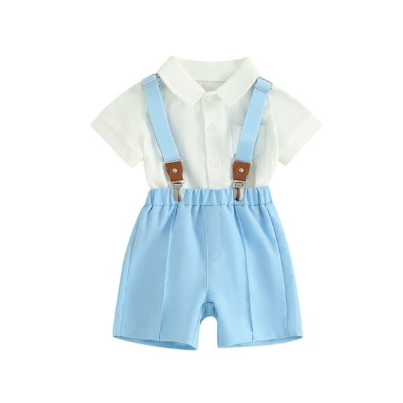 Bagilaanoe 2Pcs Newborn Baby Boys Overalls Shorts Set Short Sleeve Romper Tops + Suspender Short Pants 3M 6M 12M 18M Infant Gentleman Formal Clothes