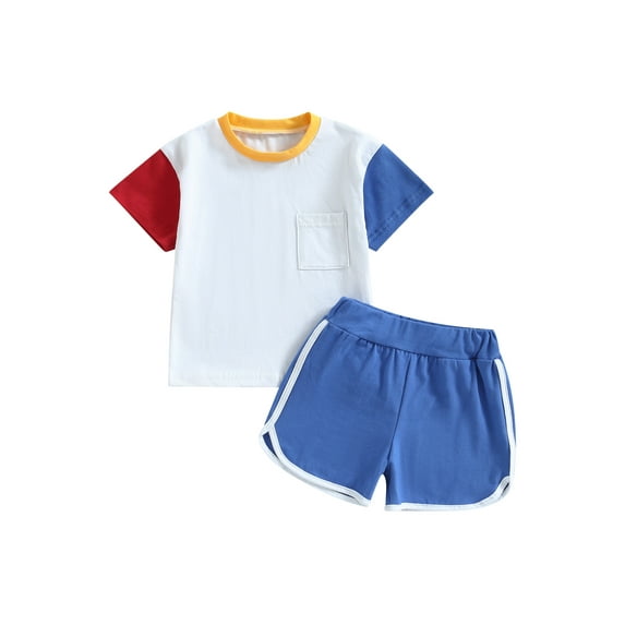 Bagilaanoe 2Pcs Newborn Baby Boys Short Pants Set Contrast Color Short Sleeve T-shirt Tops + Shorts 6M 12M 18M 24M Infant Casual Summer Outfits
