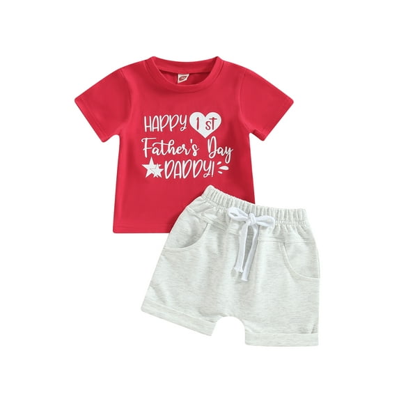 Bagilaanoe 2Pcs Newborn Baby Girl Boy Father's Day Outfits Letter Print Short Sleeve T-shirt Tops + Shorts 3M 6M 9M 12M Infant Short Pants Set