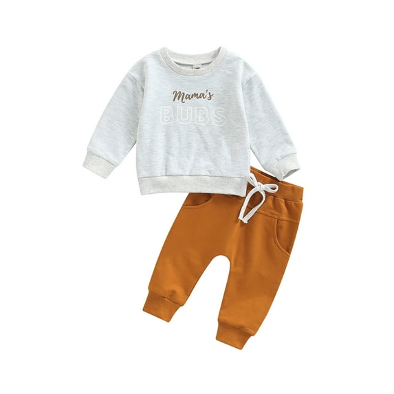 Bagilaanoe 2Pcs Newborn Baby Girl Boy Long Pants Set Letter Print Long Sleeve Sweatshirt Pullover Tops+ Trousers 6M 12M 18M 24M 3T Fall Casual Sweatsuit