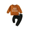 thumbnail image 1 of Bagilaanoe 2Pcs Newborn Baby Girl Boy Long Pants Set Letter Print Long Sleeve Sweatshirt Pullover Tops+ Trousers 6M 12M 18M 24M Infant Casual Sweatsuit, 1 of 8