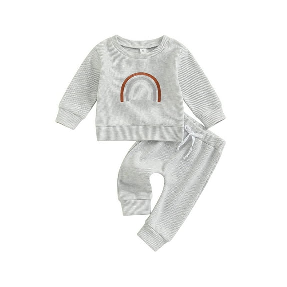 Bagilaanoe 2Pcs Newborn Baby Girl Boy Long Pants Set Rainbow Print Long Sleeve Sweatshirt Pullover Tops+ Trousers 3M 6M 12M 18M 24M 3T Fall Casual Sweatsuit