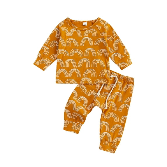 Bagilaanoe 2Pcs Newborn Baby Girl Boy Long Pants Set Rainbow Print Long Sleeve Sweatshirt Pullover Tops+ Trousers 6M 12M 18M 24M 3T Fall Casual Sweatsuit