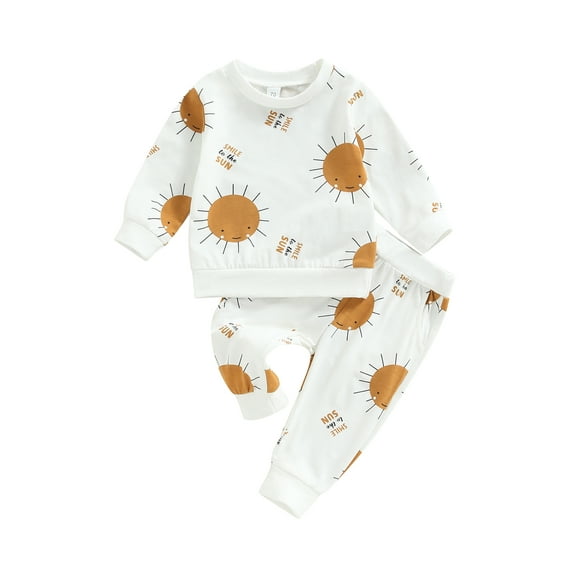 Bagilaanoe 2Pcs Newborn Baby Girl Boy Long Pants Set Sun Print Long Sleeve Sweatshirt Pullover Tops + Sweatpants 6M 12M 18M 24M Infant Casual Sweatsuits