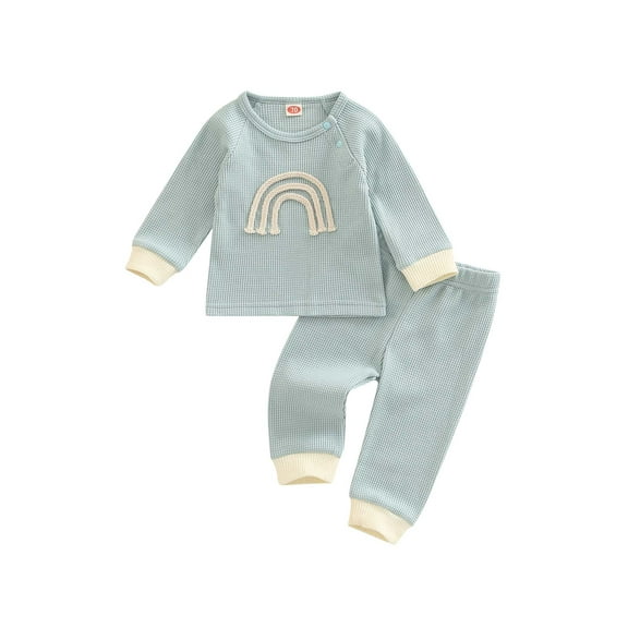 Bagilaanoe 2Pcs Newborn Baby Girl Long Pants Set Rainbow Embroidery Long Sleeve Sweatshirt Pullover Tops+ Trousers 3M 6M 12M 18M 24M Infant Fall Casual Sweatsuit