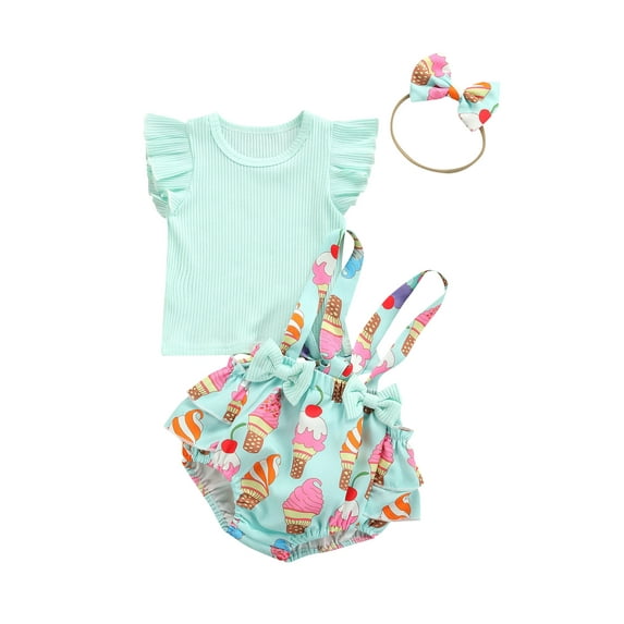 Bagilaanoe 2Pcs Newborn Baby Girl Overalls Dress Set Ribbed Fly Sleeve T Shirts Tops + Suspender Skirt 3M 6M 12M 18M Infant Casual Outfits