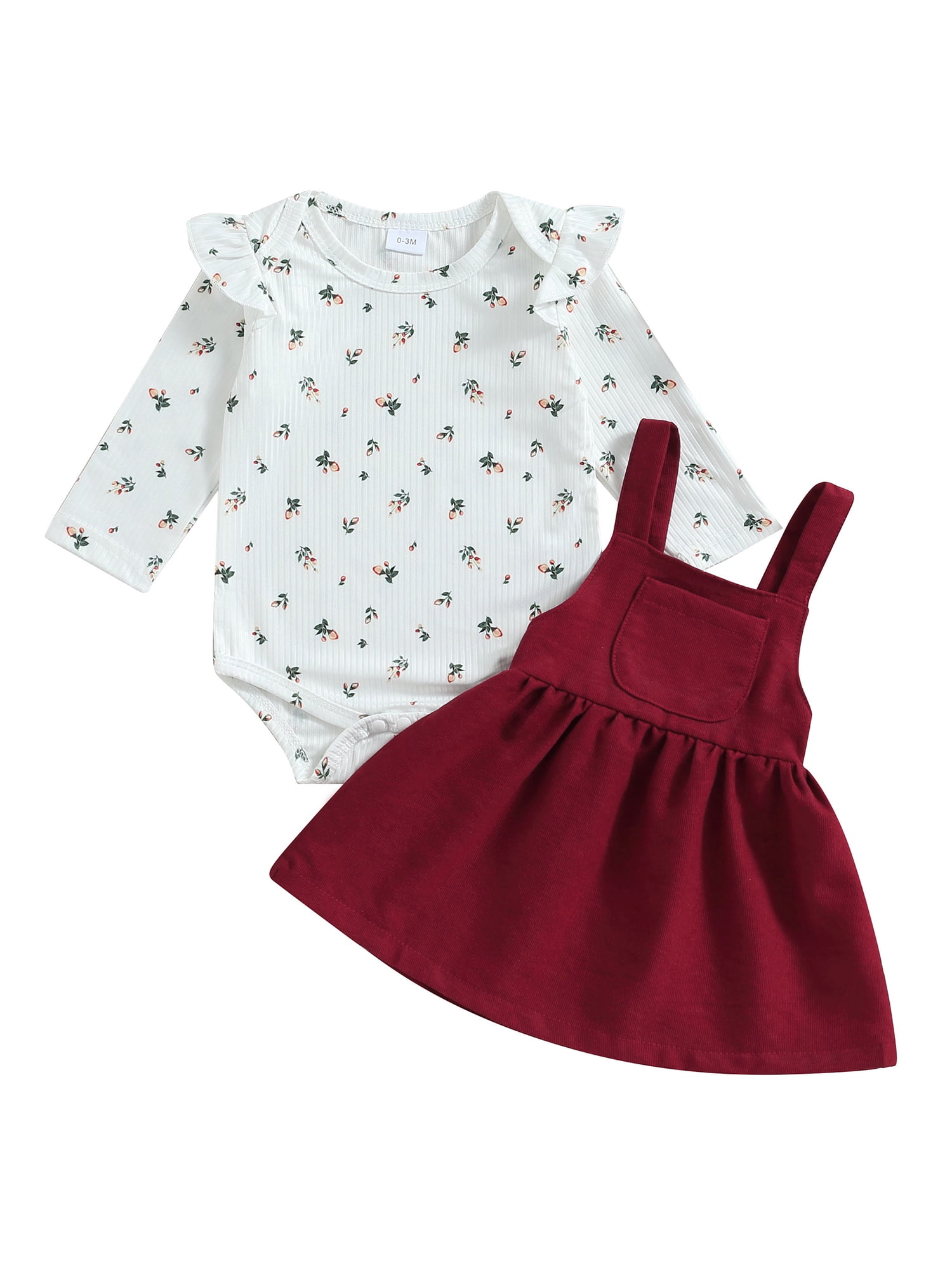 Bagilaanoe 2Pcs Newborn Baby Girls Overalls Dress Set Floral Long