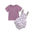 thumbnail image 1 of Bagilaanoe 2Pcs Newborn Baby Girls Overalls Shorts Set Ribbed Short Sleeve T-Shirt Tops + Suspender Short Pants 6M 12M 24M Infant Casual Clothes, 1 of 7