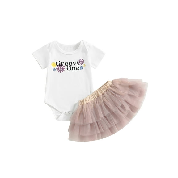 Bagilaanoe 2Pcs Newborn Baby Girls Skirt Set Letters Print Short Sleeve Romper Tops   Tutu Skirt 6M 12M 18M Infant Casual Outfits