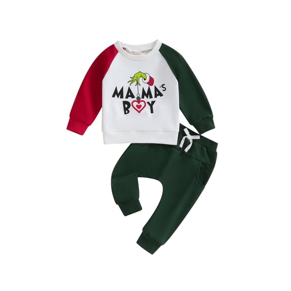 Bagilaanoe 2Pcs Toddler Baby Boy Christmas Clothes Letter Print Long Sleeve Sweatshirt Tops + Sweatpants 6M 12M 18M 24M 3T Kids Long Pants Set