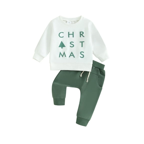 Bagilaanoe 2Pcs Toddler Baby Boy Christmas Clothes Letter Tree Print Long Sleeve Sweatshirt Tops   Sweatpants 3M 6M 12M 18M 24M 3T Kids Fall Pants Set