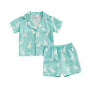 Bagilaanoe 2Pcs Toddler Baby Boy Girl Easter Pajamas Set Print Short Sleeve Shirt and Pants 9M 12M 18M 24M 3T 4T Kids Summer Sleepwear Loungewear