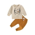 thumbnail image 1 of Bagilaanoe 2Pcs Toddler Baby Boy Halloween Outfits Letter Print Long Sleeve Sweatshirt Tops + Sweatpants 6M 12M 18M 24M 3T Kids Long Pants Set, 1 of 9