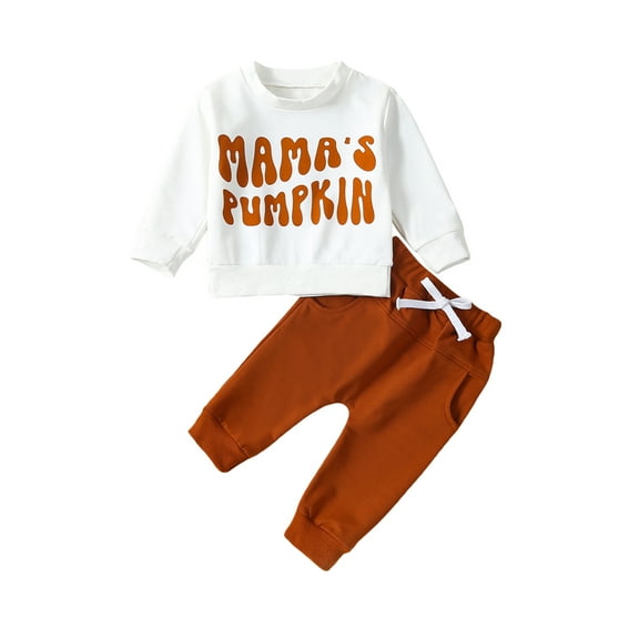 Bagilaanoe 2Pcs Toddler Baby Boy Halloween Outfits Letters Print Long Sleeve Sweatshirt Tops   Sweatpants 6M 12M 18M 24M 3T Kids Long Pants Set