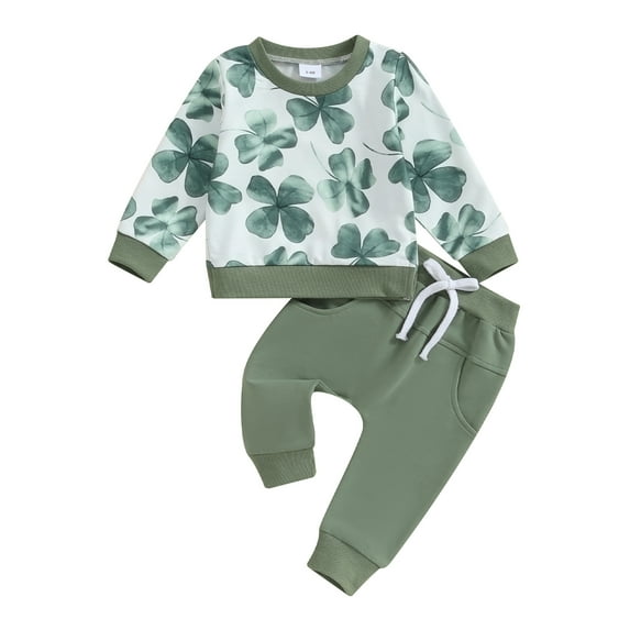 Bagilaanoe 2Pcs Toddler Baby Boy Holiday Clothes Print Long Sleeve Sweatshirt Tops + Sweatpants 6M 12M 18M 24M 3T Kids Casual Sweatsuits Pants Set