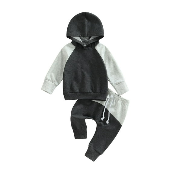 Bagilaanoe 2Pcs Toddler Baby Boy Long Pants Set Contrast Color Long Sleeve Hoodie Pullover Tops+ Trousers 6M 12M 18M 24M 3T Kids Casual Sweatsuit