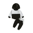 thumbnail image 1 of Bagilaanoe 2Pcs Toddler Baby Boy Long Pants Set Contrast Color Print Long Sleeve Hoodie Pullover Tops + Sweatpants 6M 12M 18M 24M 3T Kids Fall Casual Sweatsuit, 1 of 9