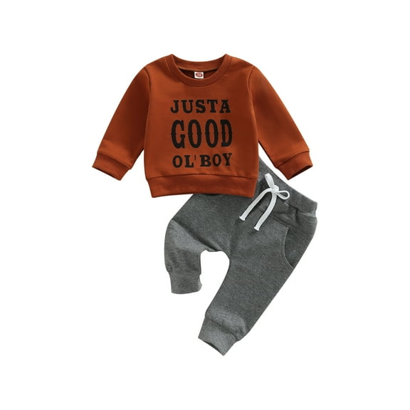 Bagilaanoe 2Pcs Toddler Baby Boy Long Pants Set Letter Print Long Sleeve Sweatshirt Pullover Tops + Drawstring Sweatpants 6M 12M 18M 24M 3T Kids Casual Sweatsuits