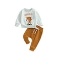 thumbnail image 1 of Bagilaanoe 2Pcs Toddler Baby Boy Long Pants Set Letter Print Long Sleeve Sweatshirt Pullover Tops + Drawstring Sweatpants 6M 12M 18M 24M 3T Kids Casual Sweatsuits, 1 of 8